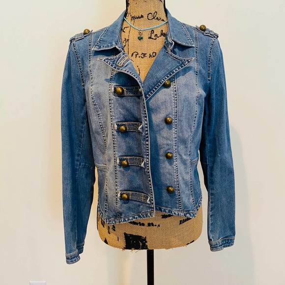 H&M Divided Womens Military Cotton Distressed Denim Jacket 40 - Picture 2 of 11